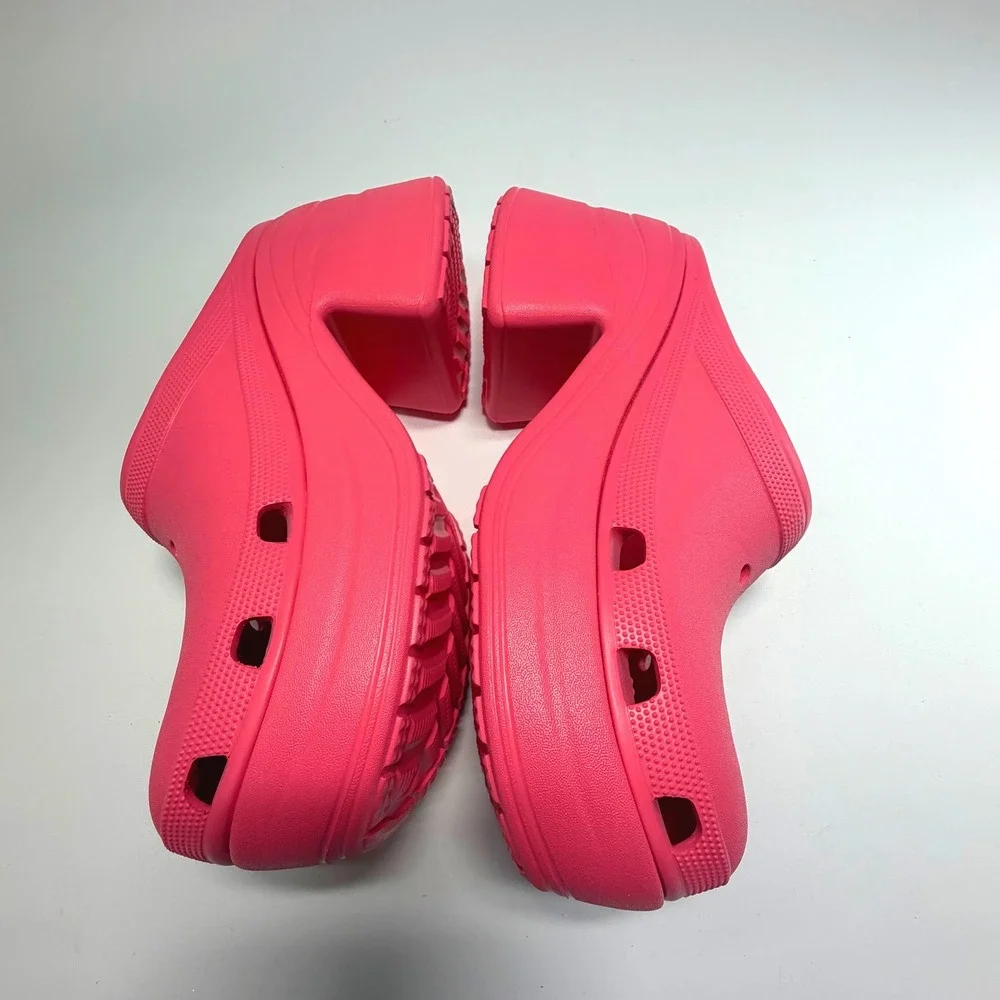 New Crocs Pink Platform Clogs Chunky Heel Mule‎ Women's Mens 13/Womens 15